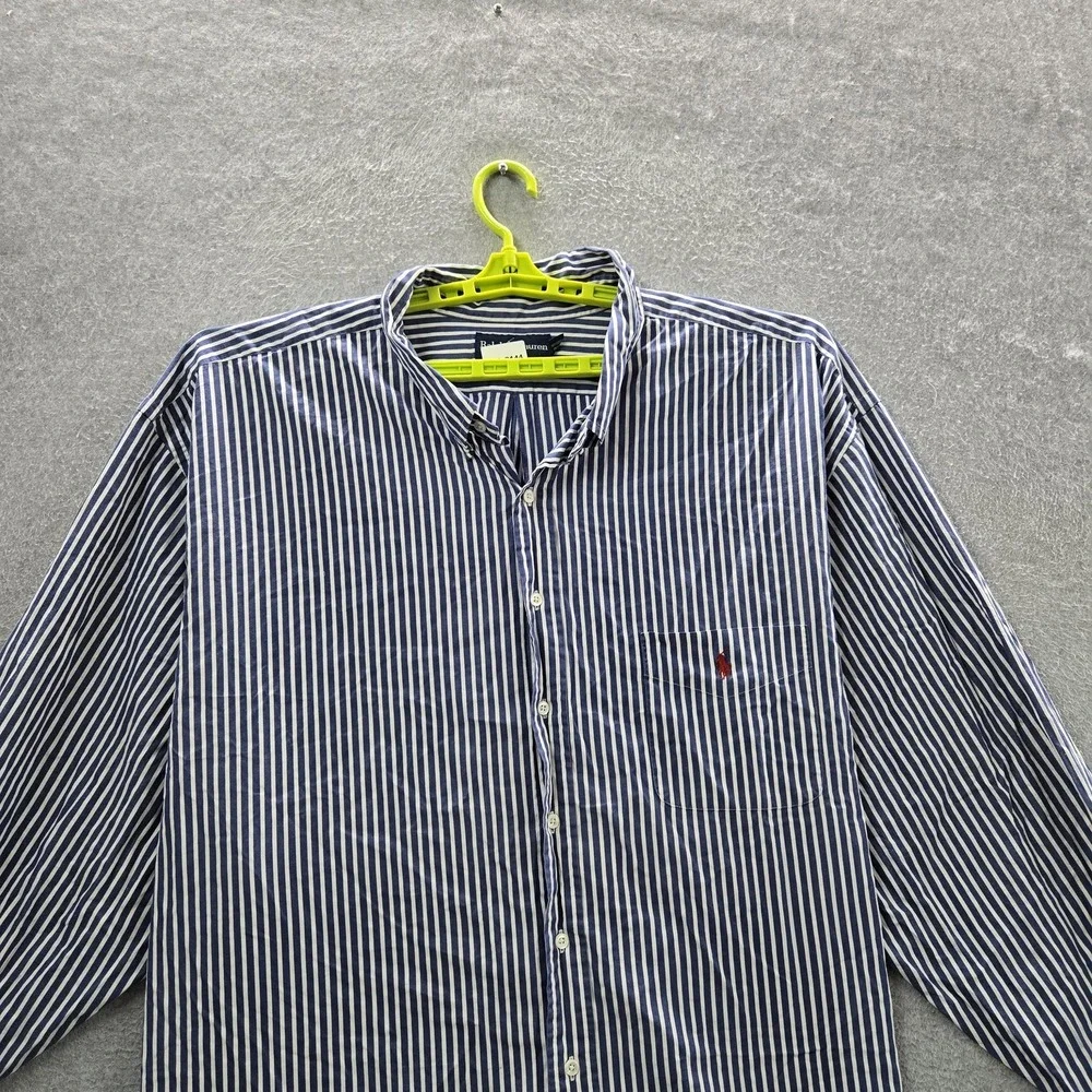 Ralph Lauren Men Button Up Shirt 5X BIG Blue Embroidered Striped Blake